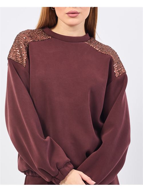 Mademoiselle du monde crewneck sweatshirt with appliques MADEMOISELLE DU MONDE | F183-MDM315CHOCO